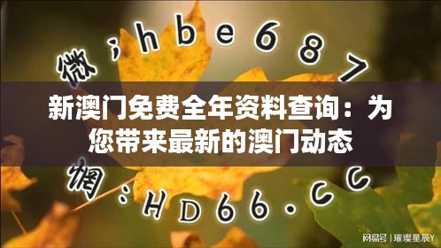 新澳门免费全年资料查询：为您带来最新的澳门动态