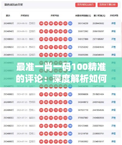 最准一肖一码100精准的评论：深度解析如何实现彩票预测的准确性