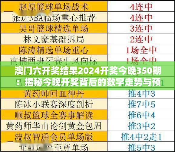 澳门六开奖结果2024开奖今晚350期：揭秘今晚开奖背后的数字走势与预测技巧