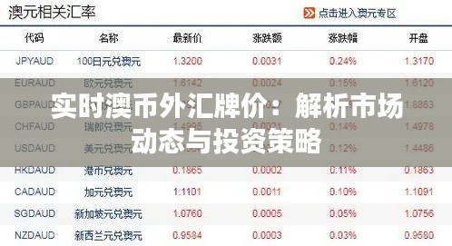实时澳币外汇牌价：解析市场动态与投资策略