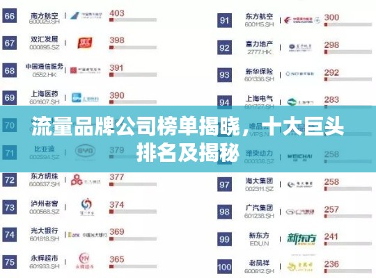 流量品牌公司榜单揭晓，十大巨头排名及揭秘