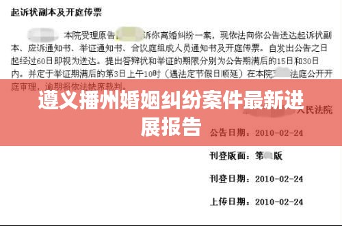 遵义播州婚姻纠纷案件最新进展报告