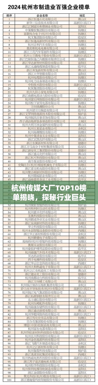 杭州传媒大厂TOP10榜单揭晓，探秘行业巨头排名！