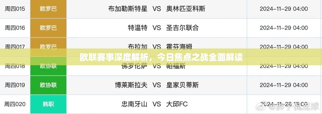 欧联赛事深度解析，今日焦点之战全面解读