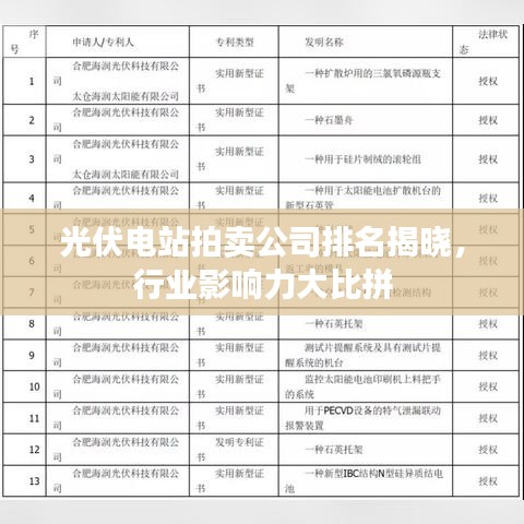 光伏电站拍卖公司排名揭晓，行业影响力大比拼