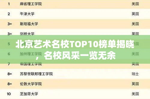 北京艺术名校TOP10榜单揭晓，名校风采一览无余