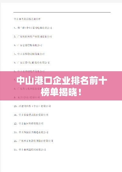 中山港口企业排名前十榜单揭晓！