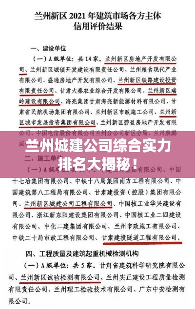 兰州城建公司综合实力排名大揭秘！