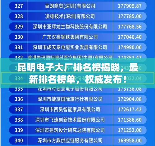 昆明电子大厂排名榜揭晓，最新排名榜单，权威发布！