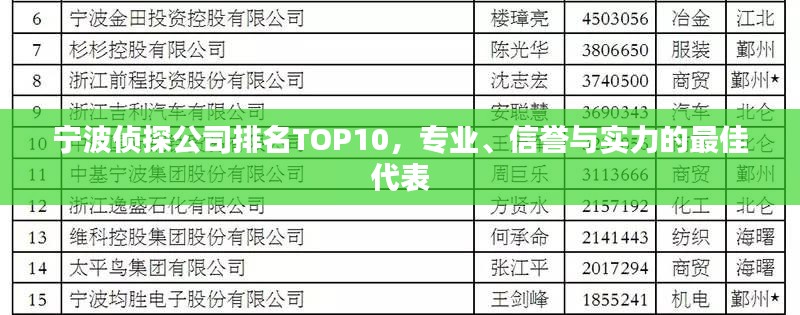 宁波侦探公司排名TOP10，专业、信誉与实力的最佳代表