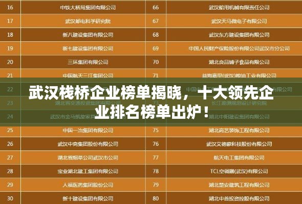 武汉栈桥企业榜单揭晓，十大领先企业排名榜单出炉！